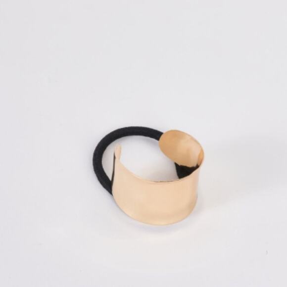 Gold Bent Open Cuff Metal Plate Accent Elastic Hair Tie - Picture 3 of 6